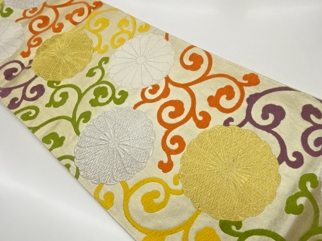 JAPANESE FUKURO OBI / WOVEN KIKU ARABESQUE